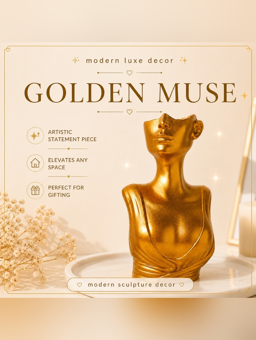 Luxurious Mini Gold Modern Muse Sculpture Art